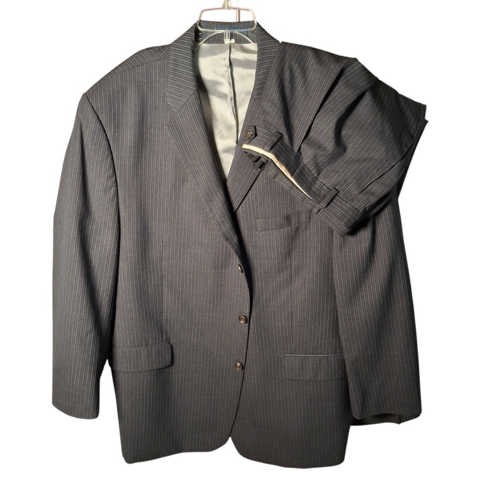 Vtg Ralph Lauren Suit Mens 50R Gray Pinstripe Wool 2 Piece Jacket Pants 44x29